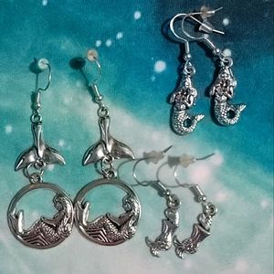 3 PAIR METAL MERMAID EARRINGS